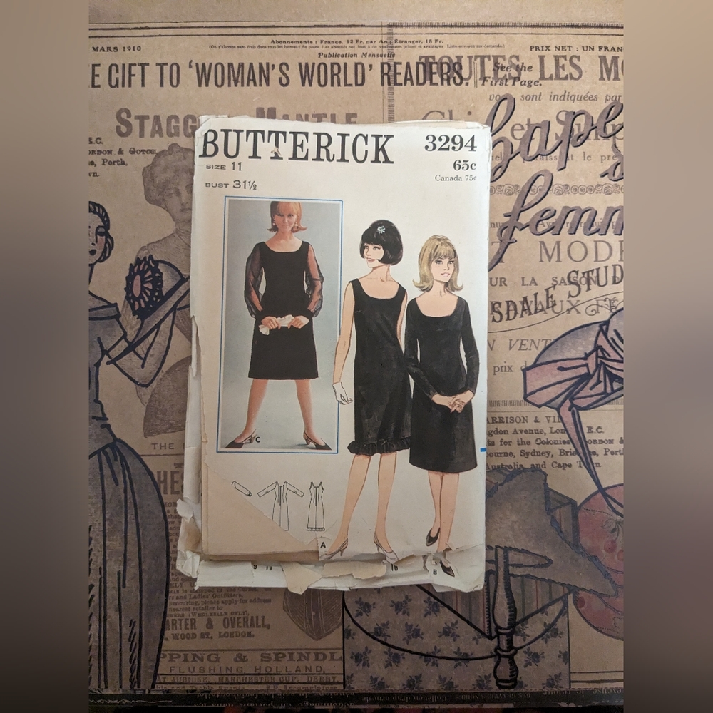 Butterick 3294 Misses dress pattern Vintage 1965 sheath pattern sz 11 b 31 1/2